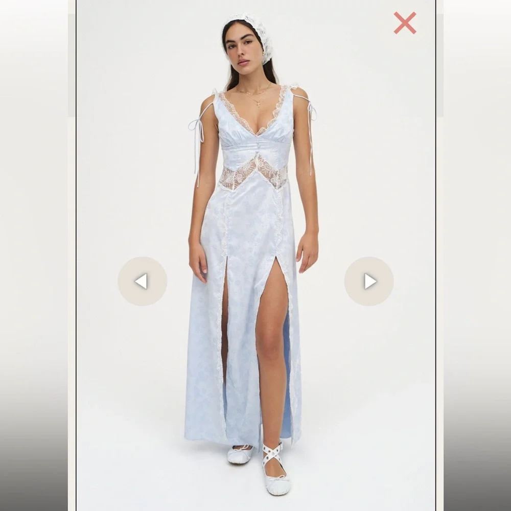 For Love And Lemons Blue Maxi Gown with Slits - Picture 3 of 6